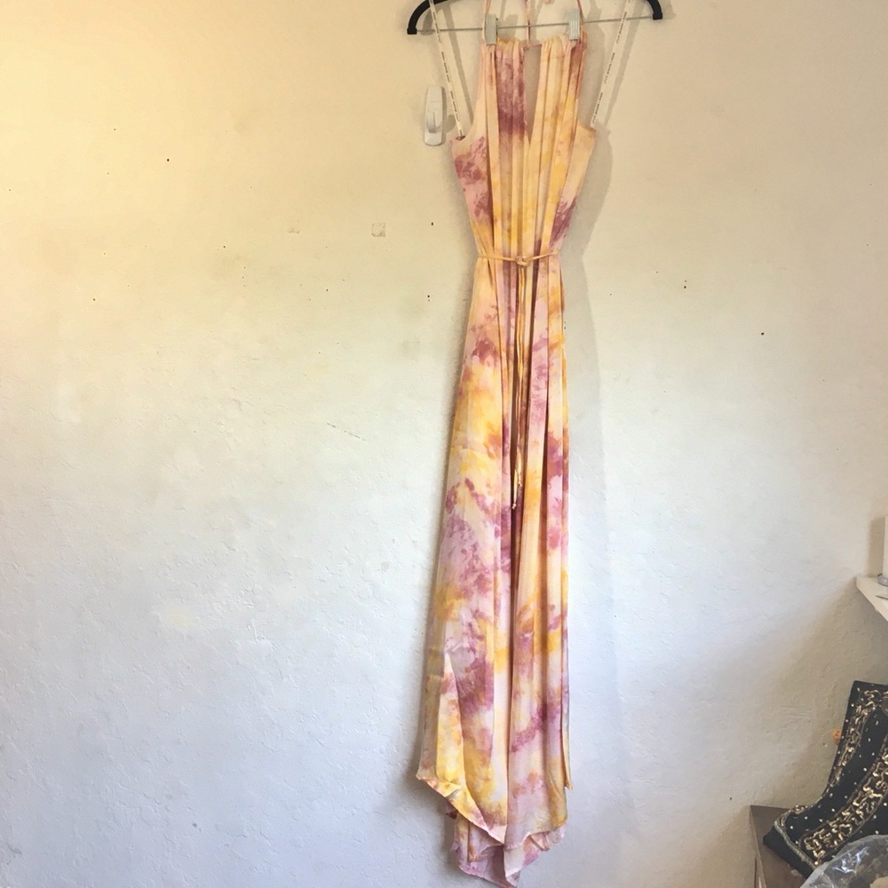 YFB Tie Dye Halter Curved Hem Maxi Dress